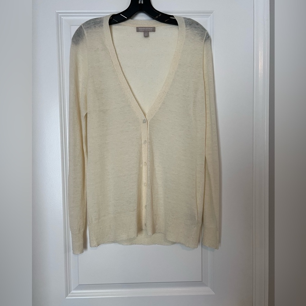 Banana Republic Italian Yarn Alpaca Wool Blend Cream Cardigan Size M